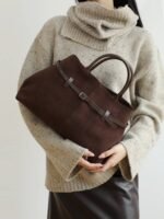 Women's Genuine Suede Top Handle Shoulder Tote Bag