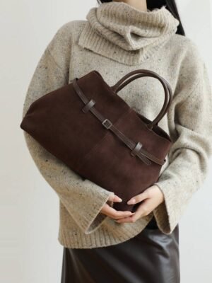 Women's Genuine Suede Top Handle Shoulder Tote Bag