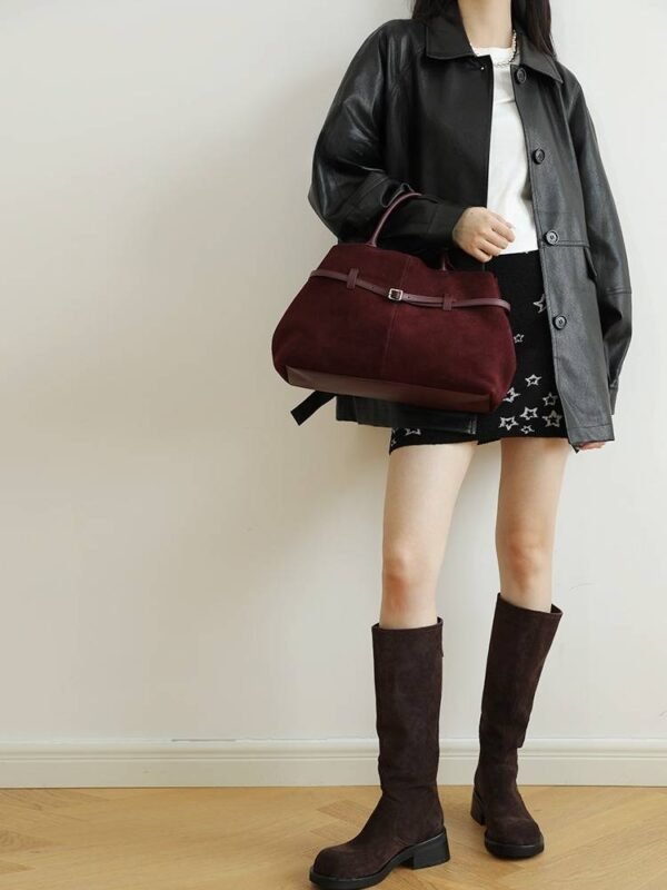 Women's Genuine Suede Top Handle Shoulder Tote Bag