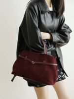 Women's Genuine Suede Top Handle Shoulder Tote Bag