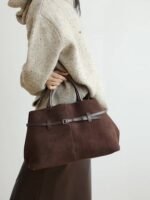 Women's Genuine Suede Top Handle Shoulder Tote Bag