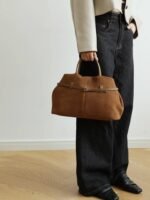 Women's Genuine Suede Top Handle Shoulder Tote Bag