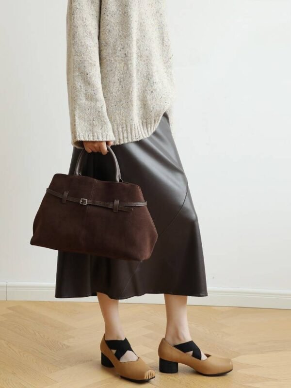 Women's Genuine Suede Top Handle Shoulder Tote Bag