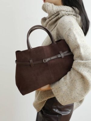Women's Genuine Suede Top Handle Shoulder Tote Bag - Suede Tote Bag.7