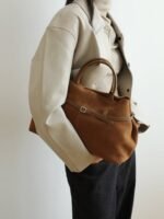 Women's Genuine Suede Top Handle Shoulder Tote Bag