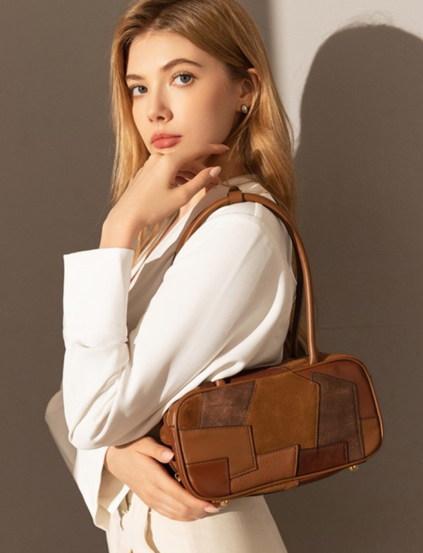 Vintage Leather Patchwork Bowling Bag