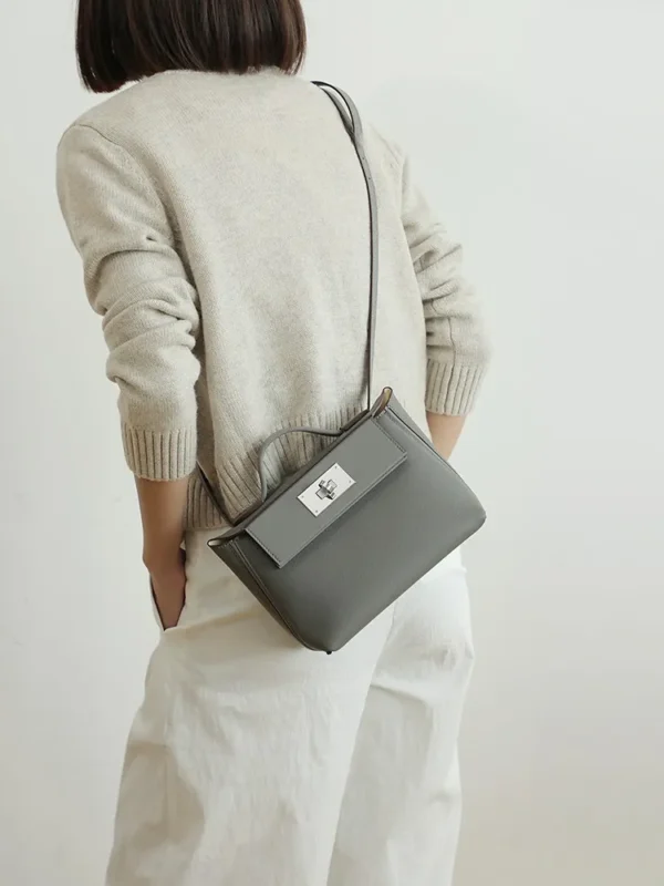 Women's Leather Satchel Metal Twist Lock Bag