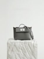 Women's Leather Satchel Metal Twist Lock Bag