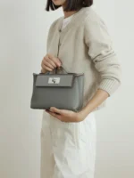 Women's Leather Satchel Metal Twist Lock Bag