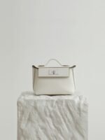 Women's Leather Satchel Metal Twist Lock Bag