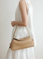 Womens Leather Woven Shoulder Bag
