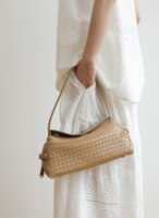 Womens Leather Woven Shoulder Bag