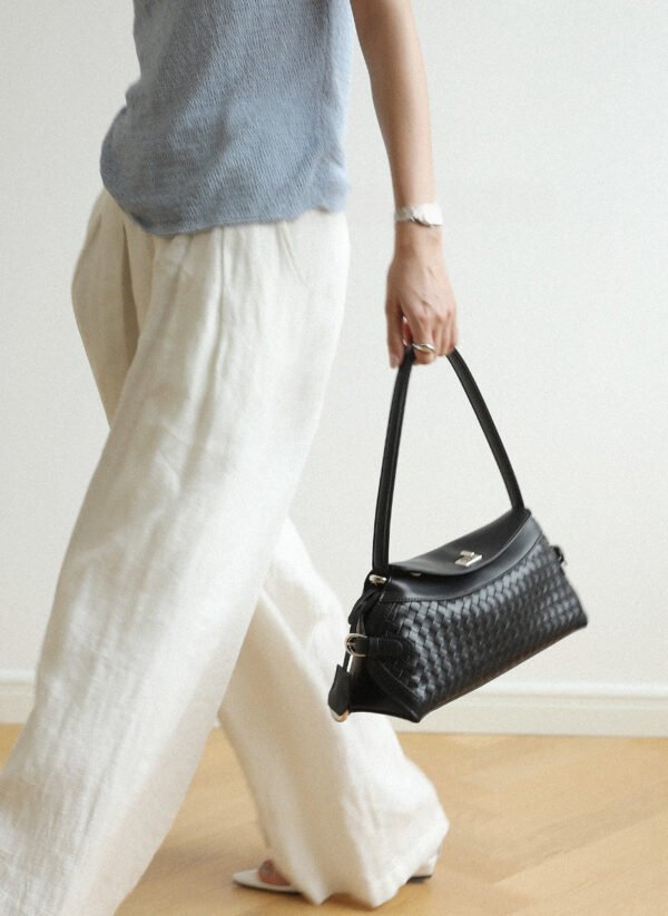 Womens Leather Woven Shoulder Bag