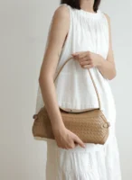 Womens Leather Woven Shoulder Bag