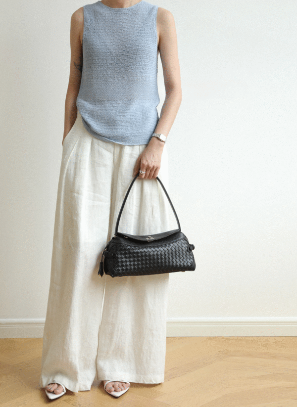 Womens Leather Woven Shoulder Bag