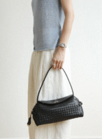 Womens Leather Woven Shoulder Bag