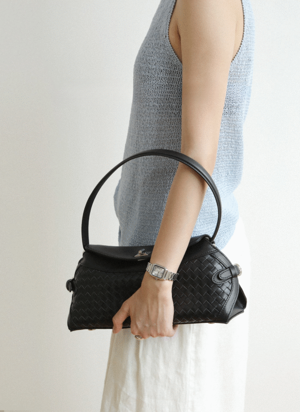 Womens Leather Woven Shoulder Bag