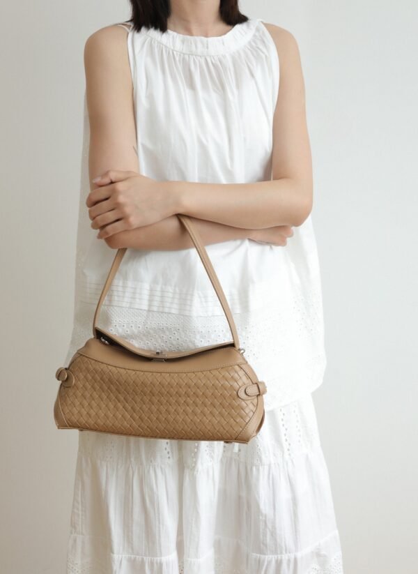 Womens Leather Woven Shoulder Bag
