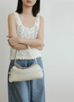Womens Leather Woven Shoulder Bag