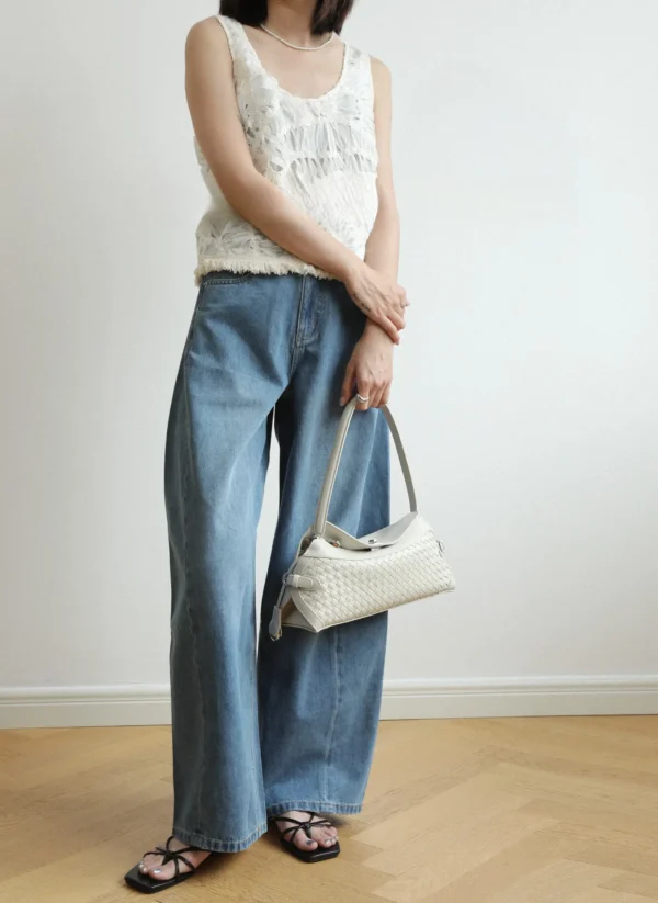 Womens Leather Woven Shoulder Bag