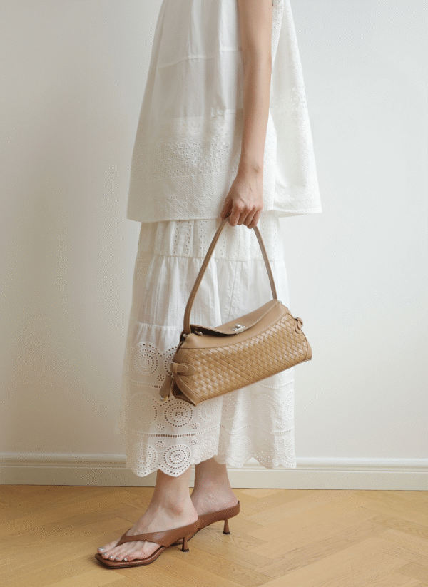 Womens Leather Woven Shoulder Bag