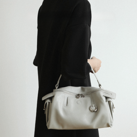Women's Slouch Leather Boston Bag - Handbag