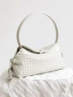 Womens Leather Woven Shoulder Bag