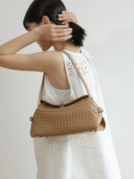 Womens Leather Woven Shoulder Bag