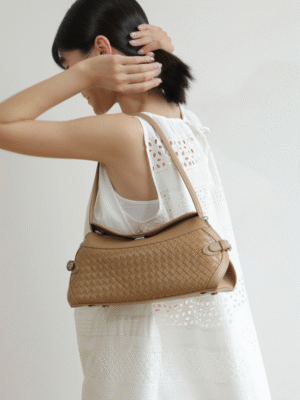 Womens Leather Woven Shoulder Bag
