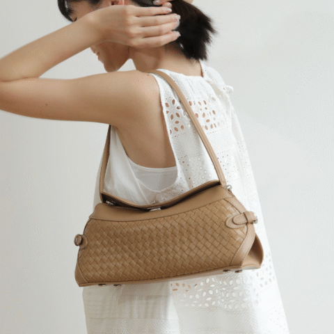 Womens Leather Woven Shoulder Bag