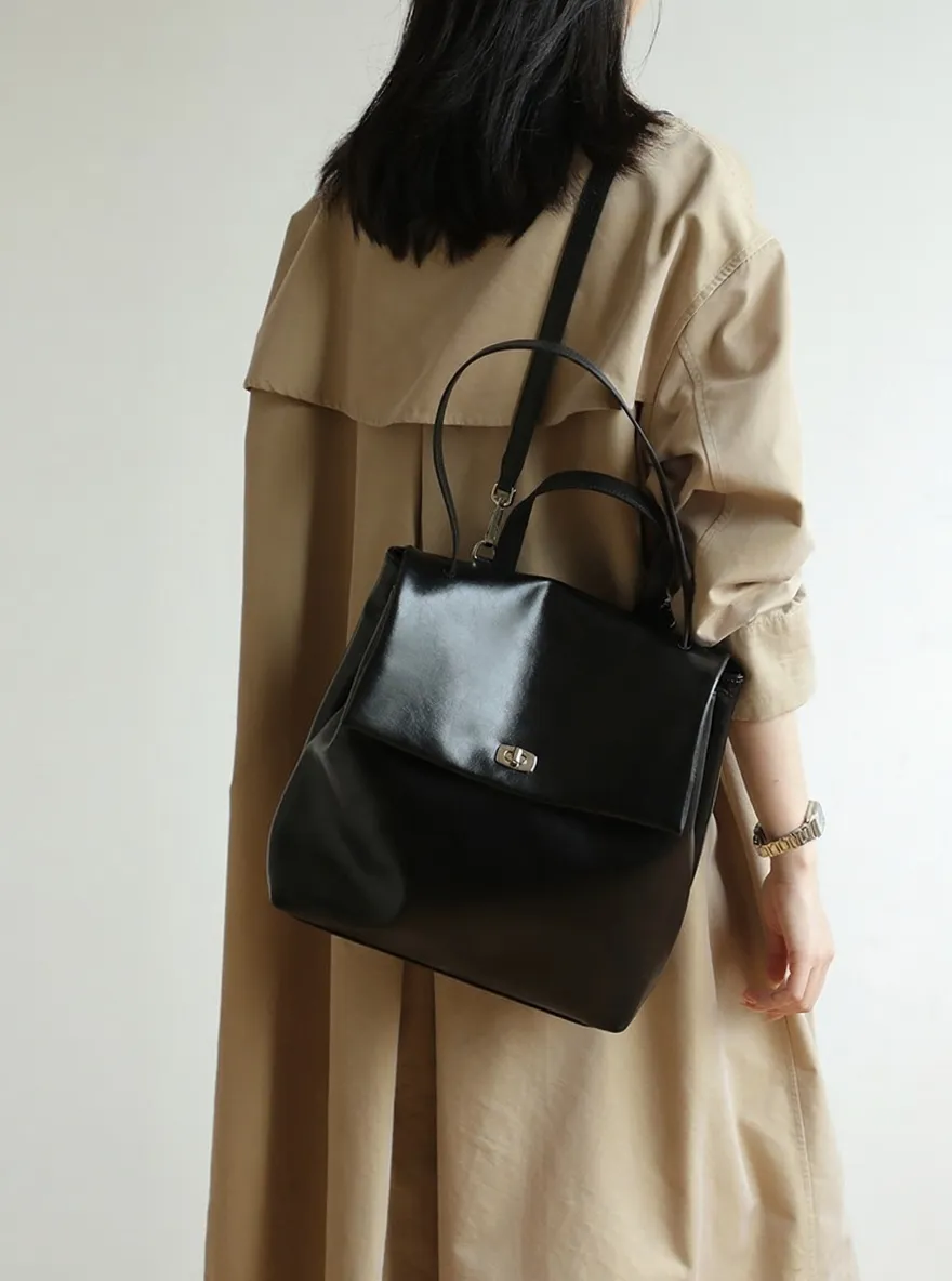 Premium Black Leather Backpack