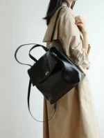 Premium Black Leather Backpack