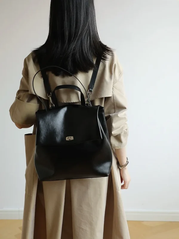 Premium Black Leather Backpack