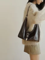 Luxury Leather Belted Hobo Bag