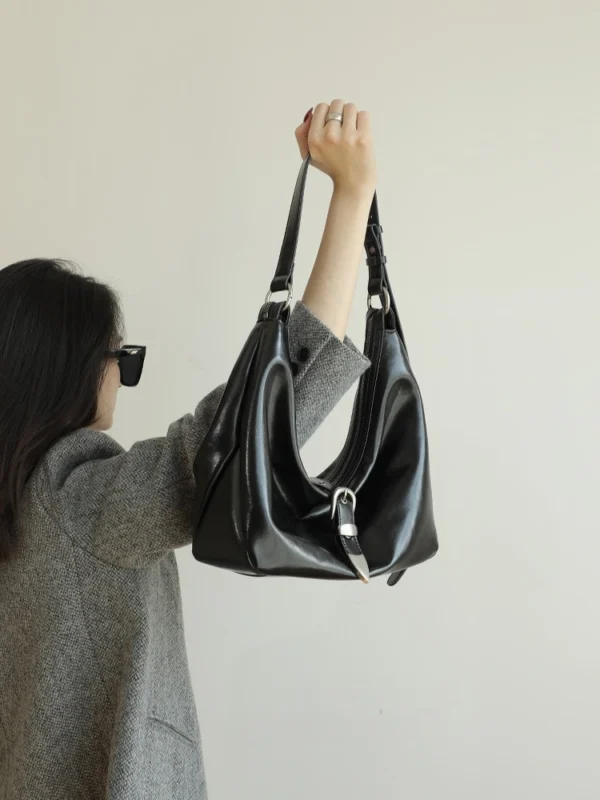 Luxury Leather Belted Hobo Bag