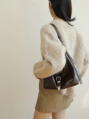 Luxury Leather Belted Hobo Bag -