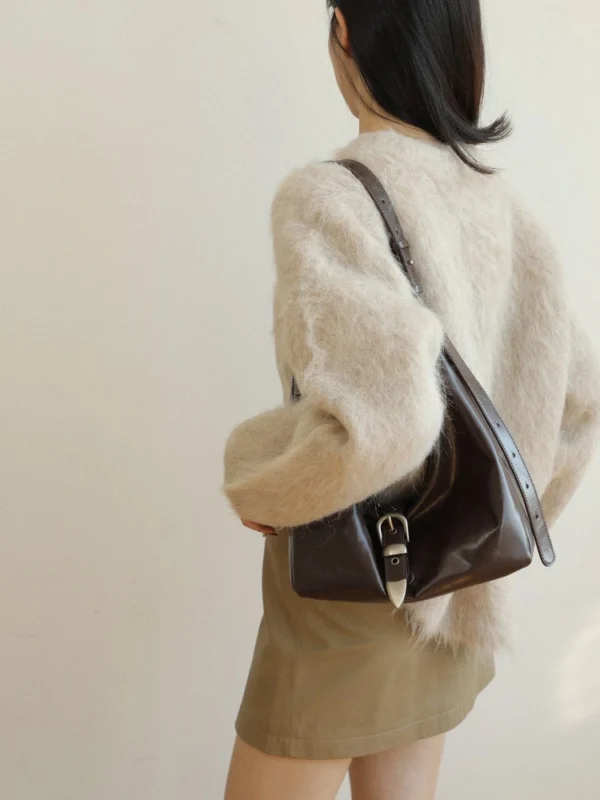 Luxury Leather Belted Hobo Bag