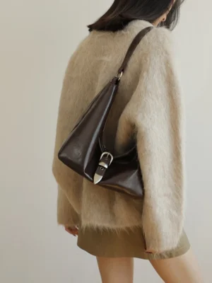 Luxury Leather Belted Hobo Bag