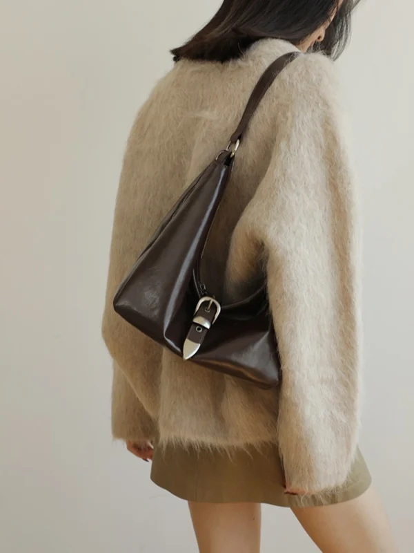 Luxury Leather Belted Hobo Bag