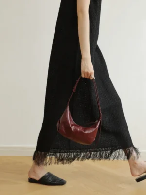 Women's Leather Half Moon Shoulder Bag -