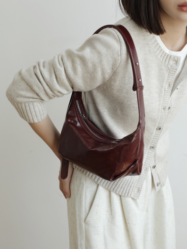 Women's Leather Half Moon Shoulder Bag - Image 1