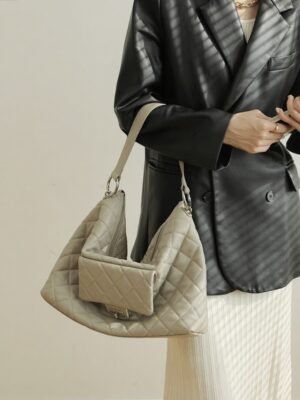 Womens Quilted Leather Shoulder Bag - tote bag