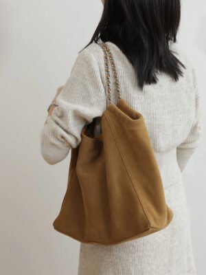 Womens Suede Chain Shoulder Bag - Caramel