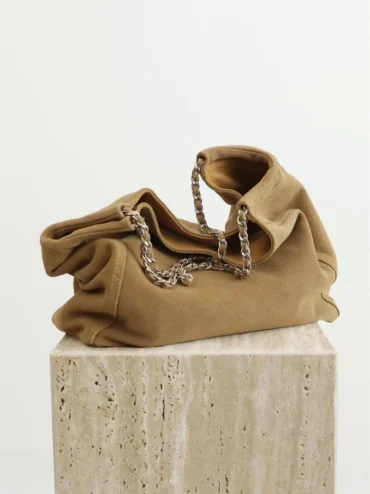 Womens Suede Chain Shoulder Bag - Caramel Color