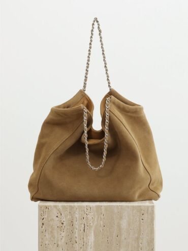 Womens Suede Chain Shoulder Bag - Caramel Color