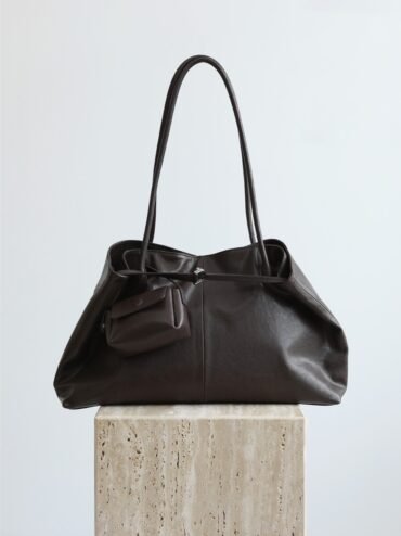 Genuine Leather Oversized Tote Bag Brown