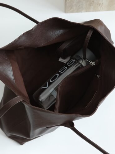 Genuine Leather Oversized Tote Bag - Brown color