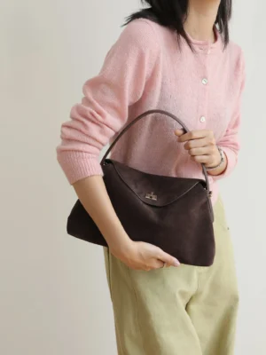 Suede Leather Satchel Handbag