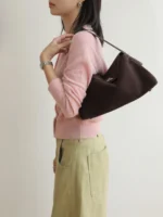 Suede Leather Satchel Handbag