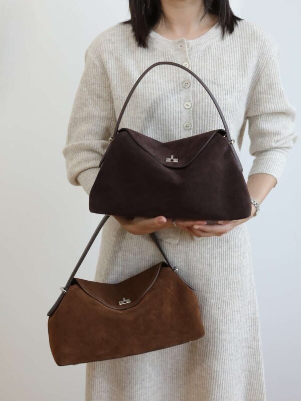 Suede Leather Satchel Handbag